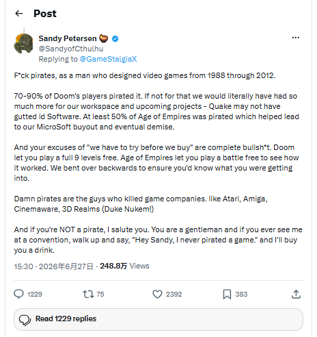 《帝国时代》高达50%都是盗版？开发者怒喷盗版玩家